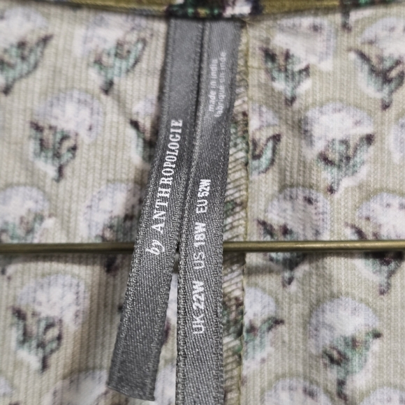 Anthropologie Corduroy Abs Vegan Leather Green Patterned Shirt Pockets Dress - Picture 5 of 13